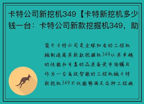 卡特公司新挖机349【卡特新挖机多少钱一台：卡特公司新款挖掘机349，助力工程建设】